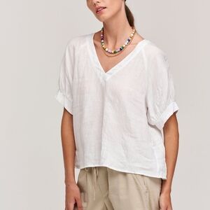 Velvet Adley Linen White V-Neck Blouse (Size M)